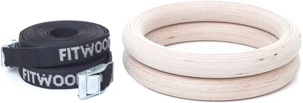 FitWood ULPU Gymnastikkringer 28mm - Treoverflate / Svart Stropp