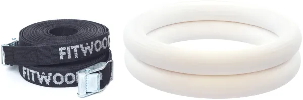 FitWood ULPU Gymnastikkringer 28mm - Hvit overflate / Svart Stropp